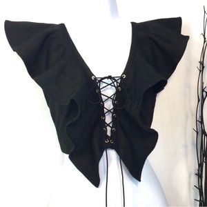 Ruffle couture crop top stretch fabric